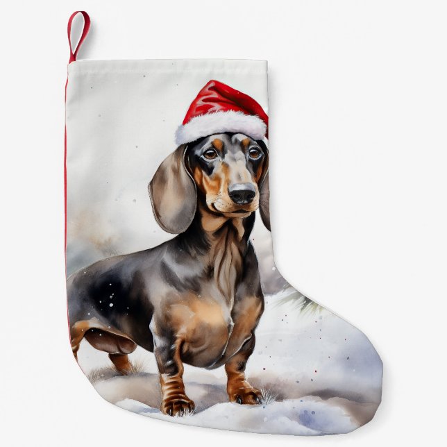 Dachshund Dog in Snow Christmas Small Christmas Stocking (Front)
