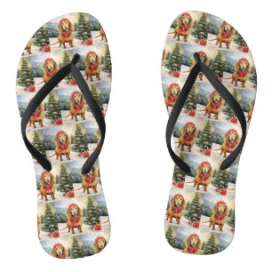 Dachshund Dog in Snow Christmas  Thongs