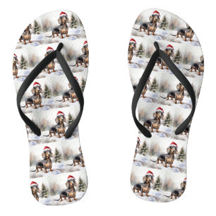Dachshund Dog in Snow Christmas Thongs