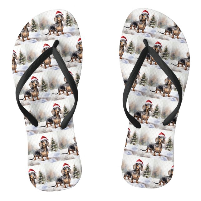Dachshund Dog in Snow Christmas Thongs (Footbed)