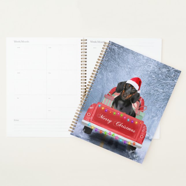 Dachshund Dog in Snow sitting in Christmas Truck  Planner (Display)
