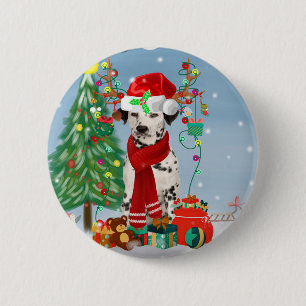 Dachshund Dog in Snow with Christmas Gifts   6 Cm Round Badge
