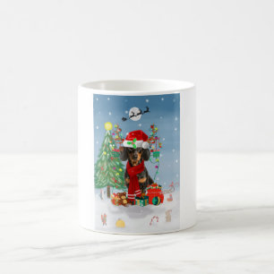 Dachshund Dog in Snow with Christmas Gifts  Coffee Mug