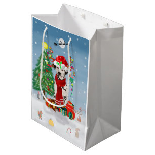 Dachshund Dog in Snow with Christmas Gifts   Medium Gift Bag