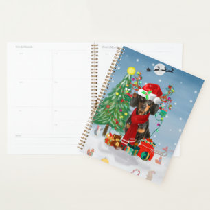 Dachshund Dog in Snow with Christmas Gifts Planner