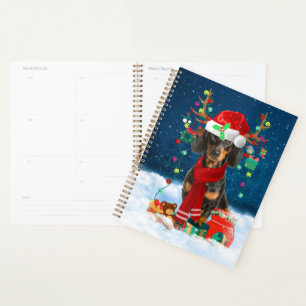 Dachshund Dog in Snow with Christmas Gifts Planner