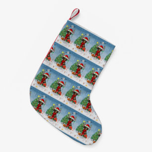 Dachshund Dog in Snow with Christmas Gifts  Small Christmas Stocking