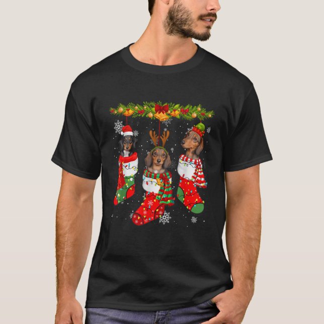 Dachshund Dog In Socks Christmas Lights Sweater Xm (Front)