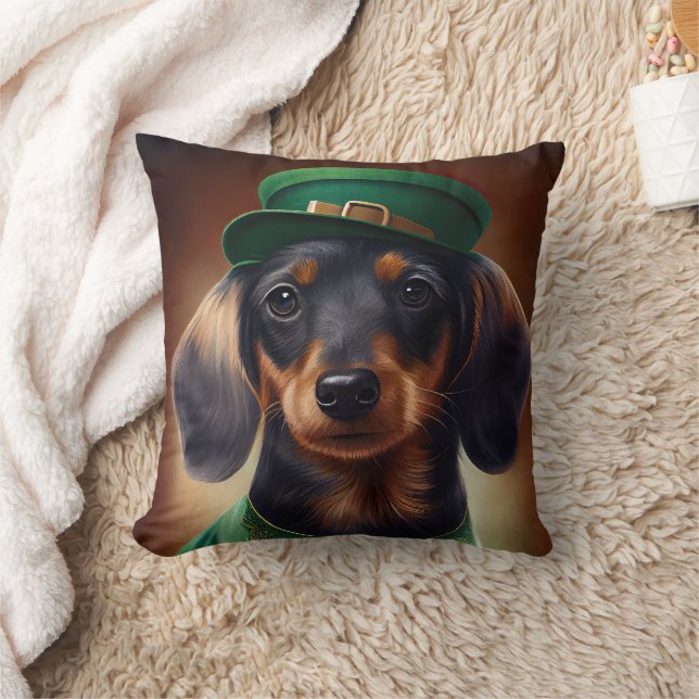 Dachshund Dog in St. Patrick's Day Dress Cushion (Blanket)