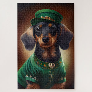 Dachshund Dog in St. Patrick's Day Dress Jigsaw Puzzle
