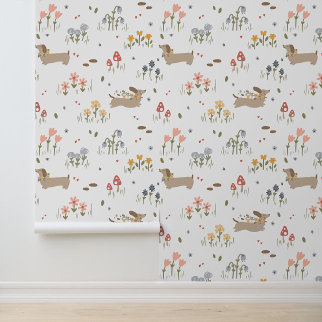 Dachshund Dog Lover Nursery Kids Bedroom Cute Wallpaper (Application)