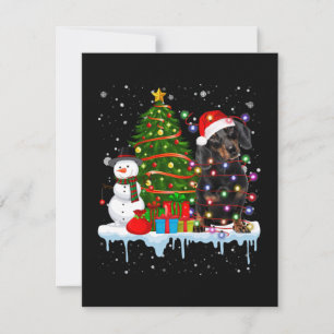 Dachshund Dog Lover Santa Lights Hat In Snow Card