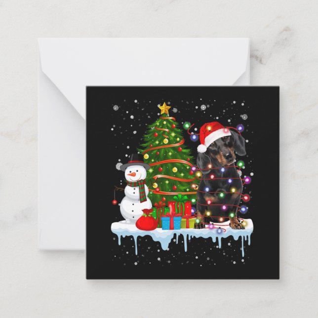 Dachshund Dog Lover Santa Lights Hat In Snow Card (Front)