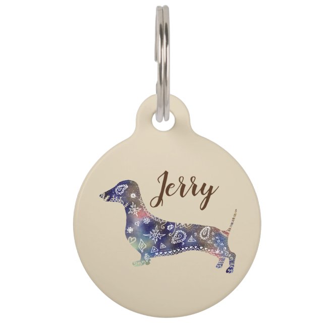 Dachshund Dog Mandala Dog Round Large Pet Tag (Front)