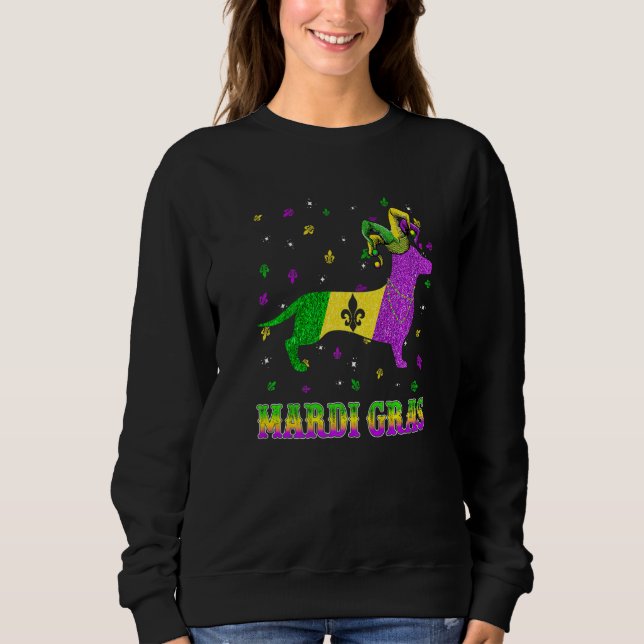 Dachshund Dog Mardi Gras Carnival Jester Beads Pre Sweatshirt (Front)