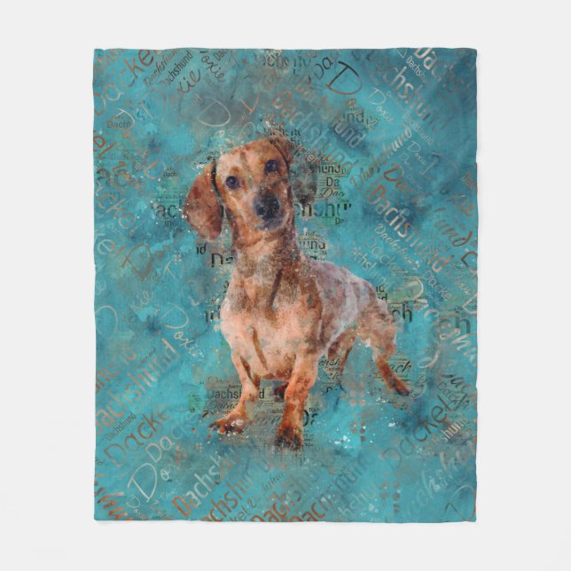 Dachshund dog Mixed Media Art Fleece Blanket (Front)