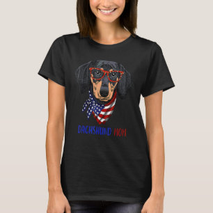 Dachshund Dog Mum Leopard Glasses Usa Flag 4th Of T-Shirt