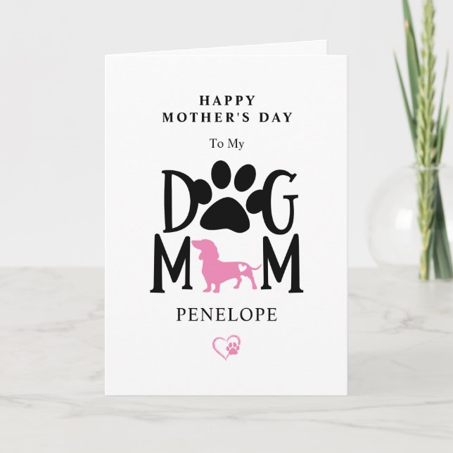 Dachshund Dog Mum Monogram Name Mother's Day Holiday Card (Front)