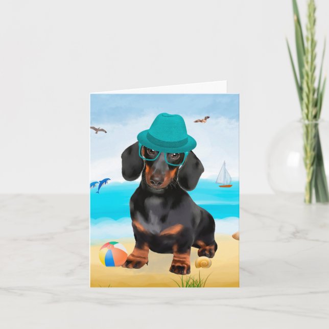 Dachshund Dog on Beach Card (Front)