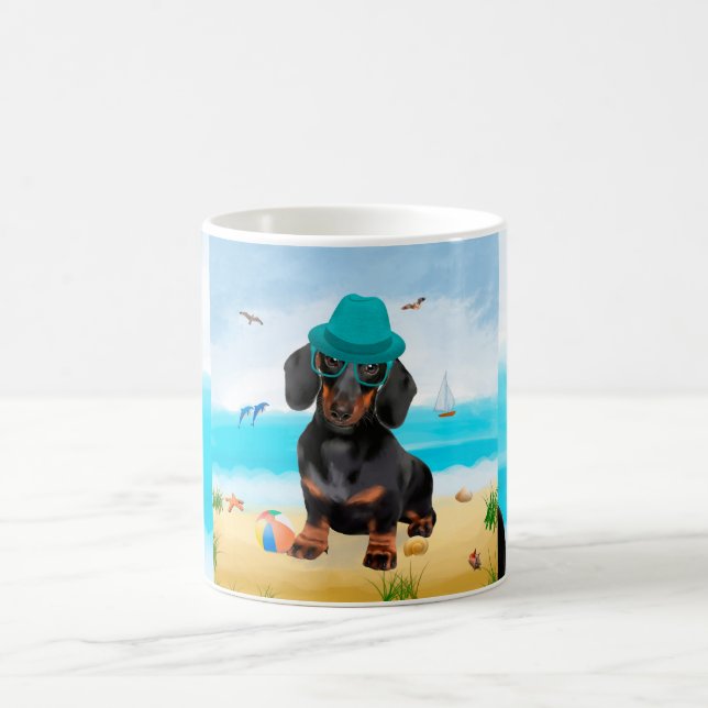 Dachshund Dog on Beach Coffee Mug (Center)