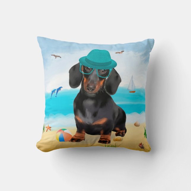 Dachshund Dog on Beach Cushion (Front)