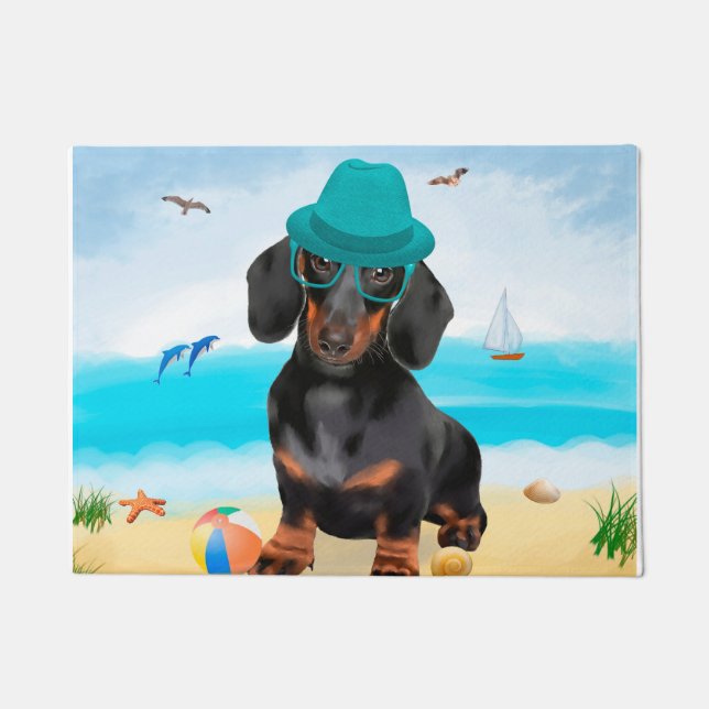 Dachshund Dog on Beach Doormat (Front)