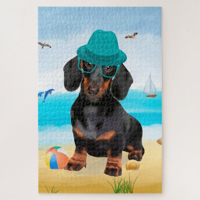Dachshund Dog on Beach Jigsaw Puzzle (Vertical)