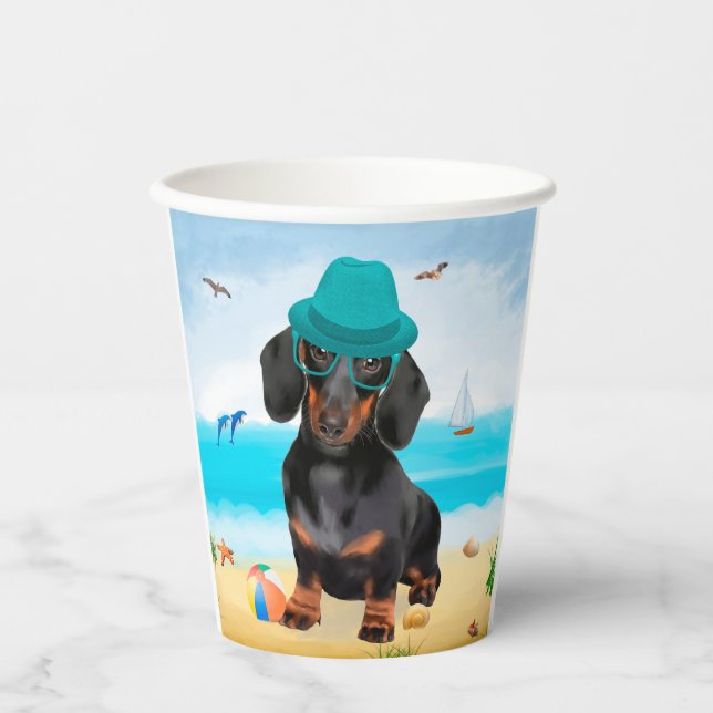 Dachshund Dog on Beach Paper Cups (Front)