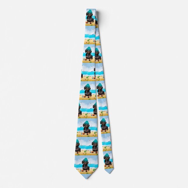 Dachshund Dog on Beach Tie (Front)