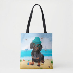Dachshund Dog on Beach Tote Bag