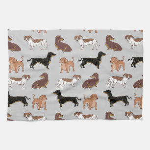 Dachshund dog pattern tea towel
