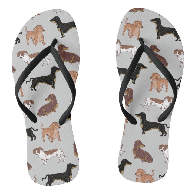 Dachshund dog pattern thongs (Footbed)