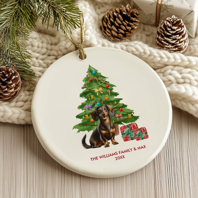 Dachshund Dog Personalised Christmas Ceramic Ornament (Creator Uploaded)