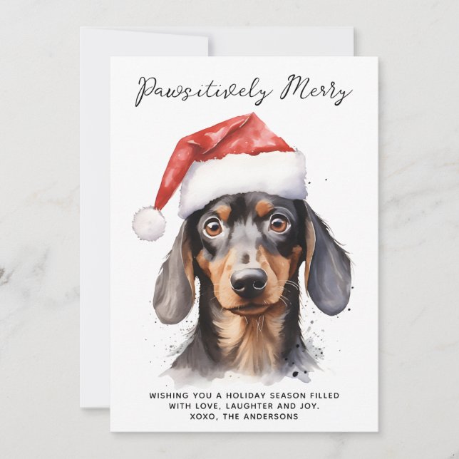 Dachshund Dog Personalised Santa Merry Christmas  Holiday Card (Front)