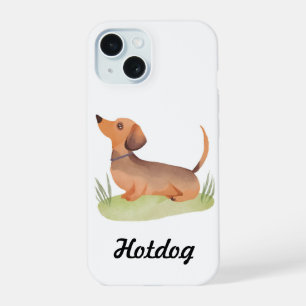 Dachshund Dog Pet Custom Name Dog Watercolor iPhone 15 Case