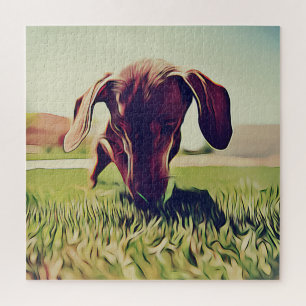 Dachshund Dog Playing With A Tennis Ball Birthday Jigsaw Puzzle