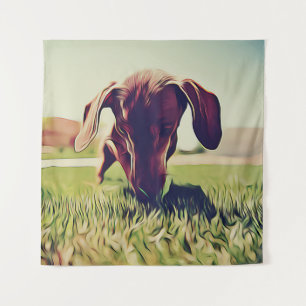 Dachshund Dog Playing With A Tennis Ball Birthday Tapestry