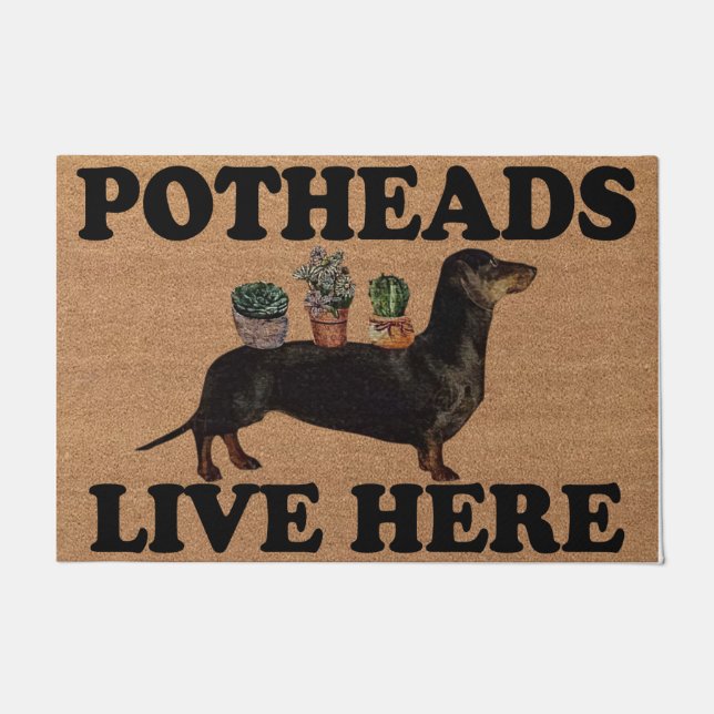 Dachshund Dog Potheads Live Here Mat, Plant  Doormat (Front)