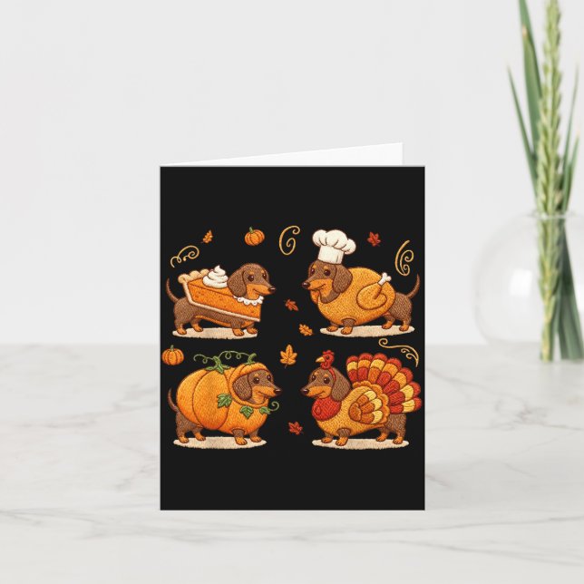Dachshund Dog Pumpkin E Turkey Thanksgiving Men Wo Card (Front)