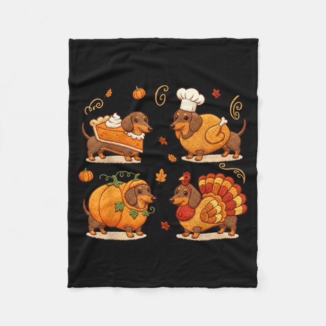 Dachshund Dog Pumpkin E Turkey Thanksgiving Men Wo Fleece Blanket (Front)