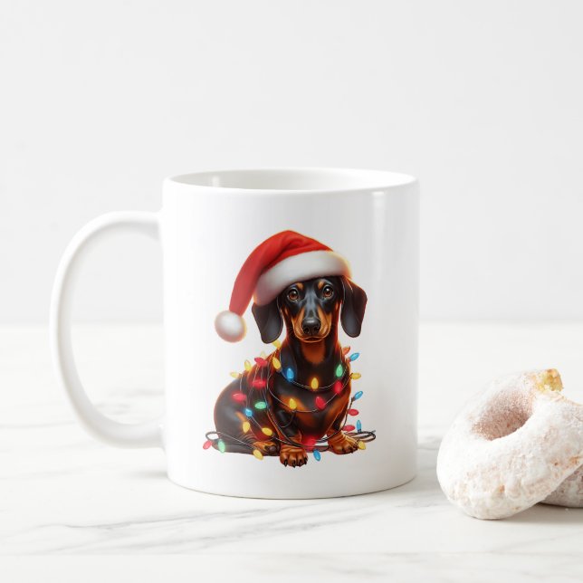 Dachshund Dog Puppy Christmas  Coffee Mug (With Donut)