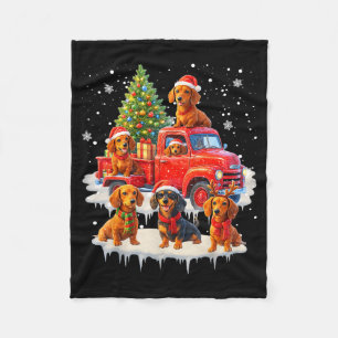 Dachshund Dog Red Truck Christmas Tree Santa Ugly Fleece Blanket