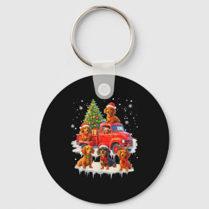 Dachshund Dog Red Truck Christmas Tree Santa Ugly  Key Ring