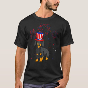 Dachshund Dog Red White Blue Fireworks Decor 4th O T-Shirt