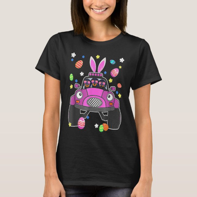 Dachshund Dog Riding Bunny Monster Truck  Easter D T-Shirt (Front)