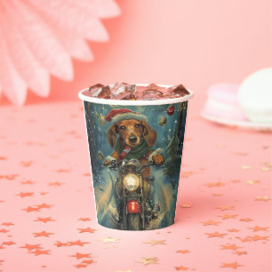 Dachshund Dog Riding Motorcycle Christmas Paper Cups