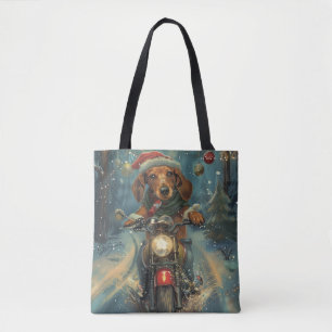 Dachshund Dog Riding Motorcycle Christmas Tote Bag
