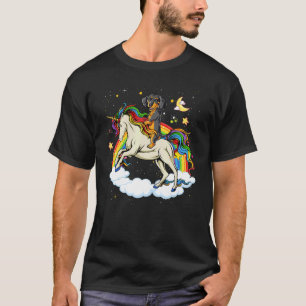   Dachshund Dog Riding Unicorn & Rainbow Boys Kids T-Shirt