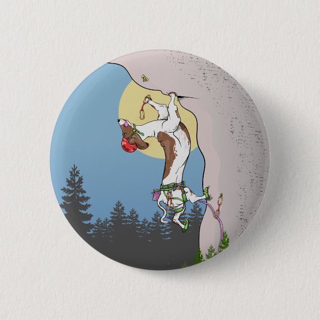 Dachshund dog rock climbing 6 cm round badge (Front)
