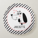 Dachshund Dog Romantic Pink Hearts Personalised Round Cushion<br><div class="desc">Dachshund Dog Romantic Pink Hearts Personalised Name Throw Pillows Cushions features a cute Dachshund cartoon with pink love hearts and your personalised name below. Perfect for gifts birthday,  Christmas,  Valentine's Day,  Mothers Day and more for family,  sweetheart,  wife,  girlfriend and more. Created by Evco Studio www.zazzle.com/store/evcostudio</div>